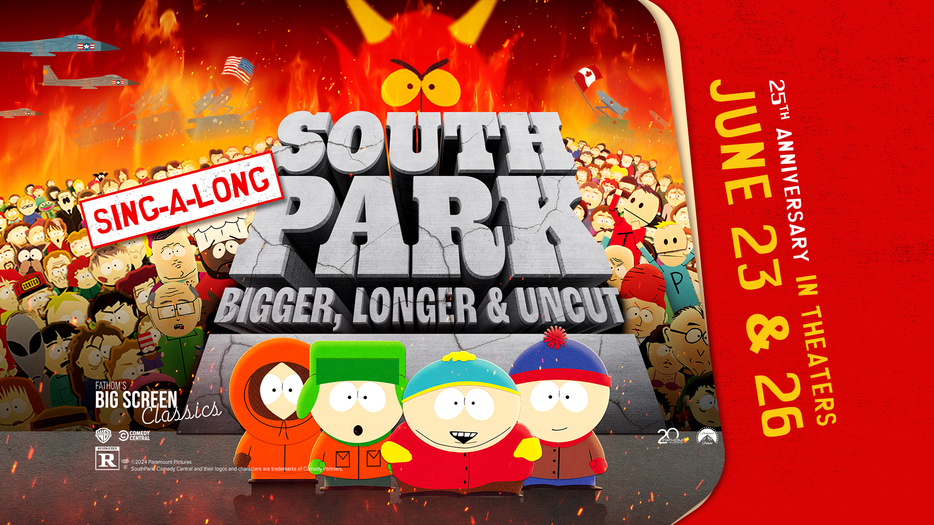 Fathom Events & Paramount Pictures Salute 25 Years of “South Park: Bigger, Longer, & Uncut,” Bringing it Back to Theaters Nationwide for a Sing-A-Long – June 23 & 26